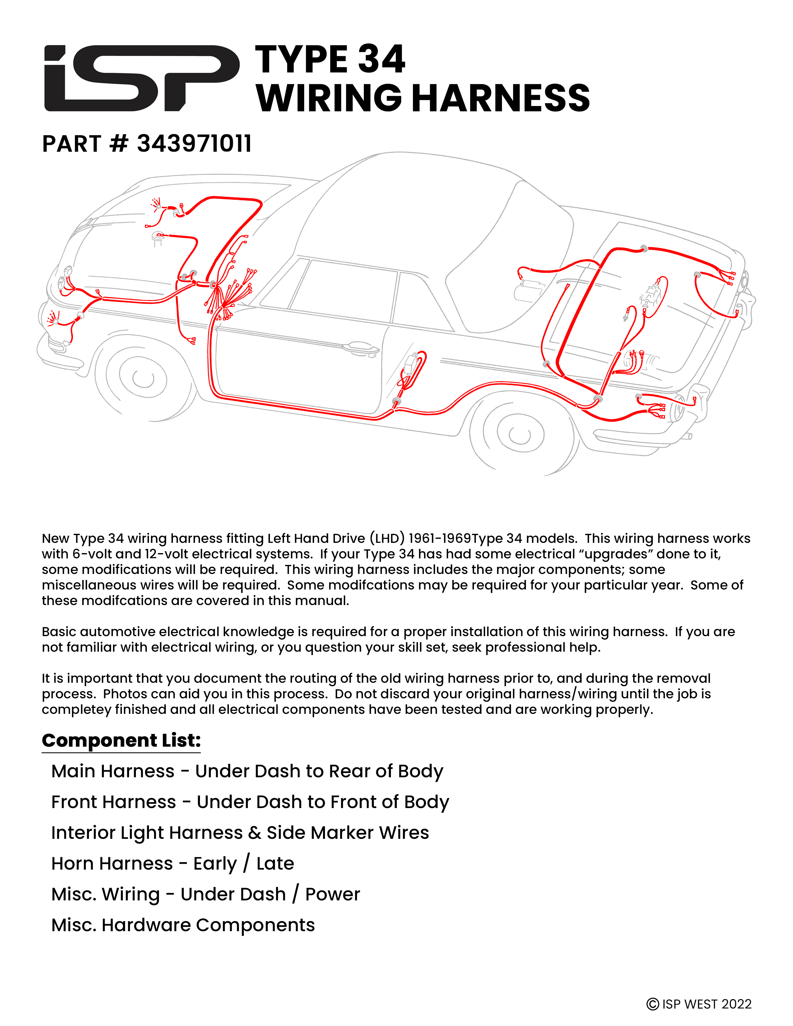 VW Type 34 Karmann Ghia wiring harness installation instructions