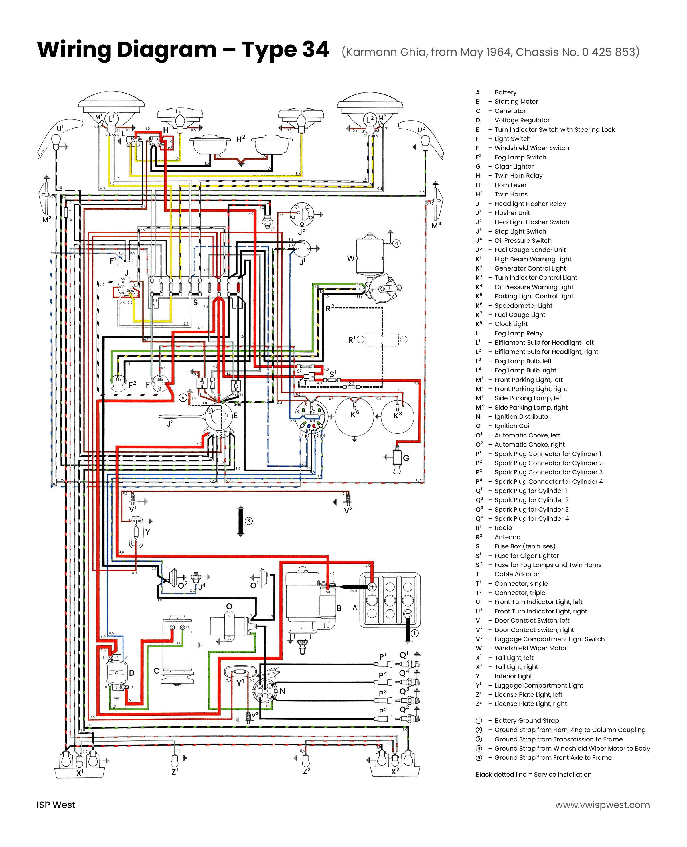 1965 VW Type 34 Karmann Ghia wiring diagram