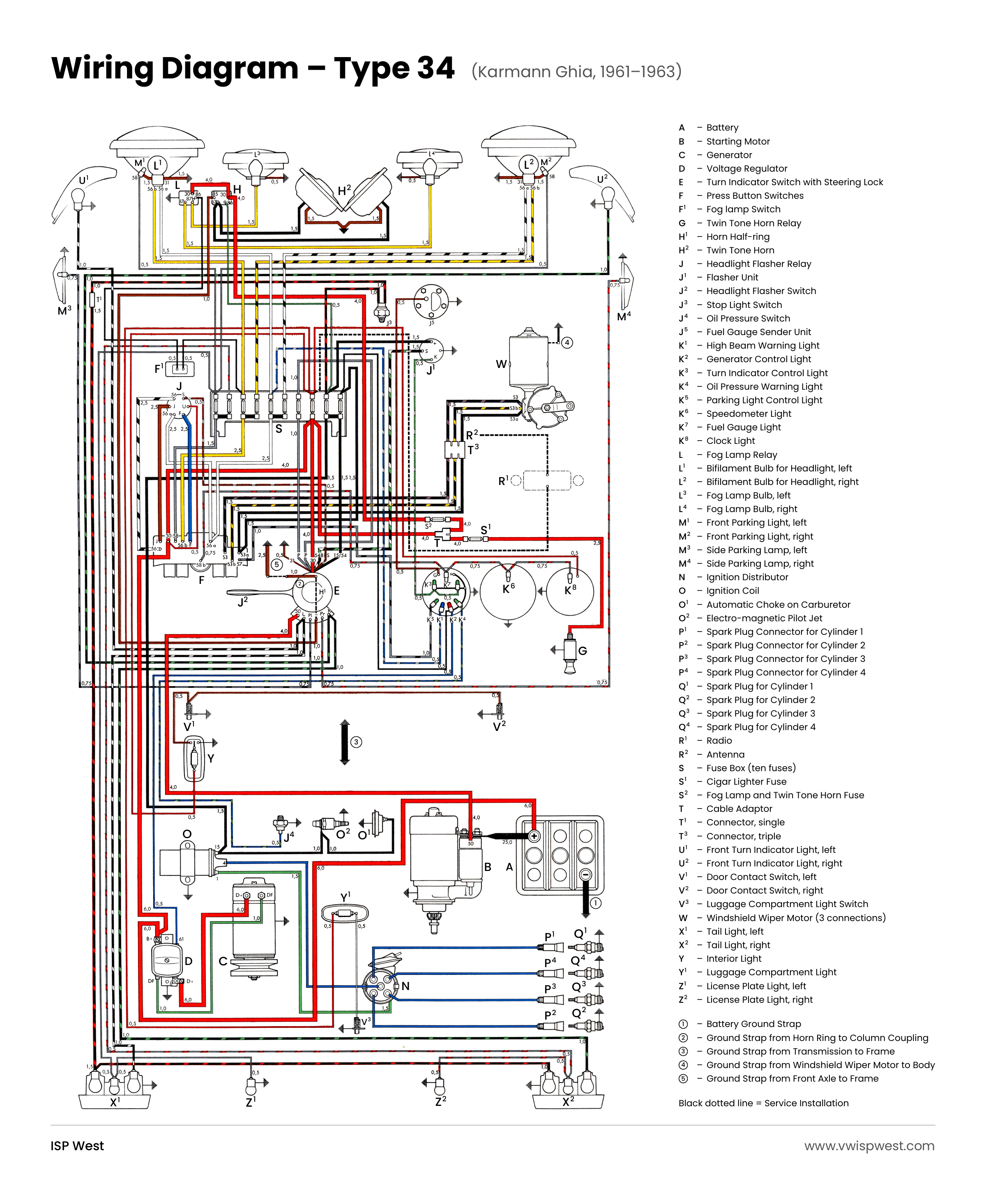 1961–1963 VW Type 34 Karmann Ghia wiring diagram