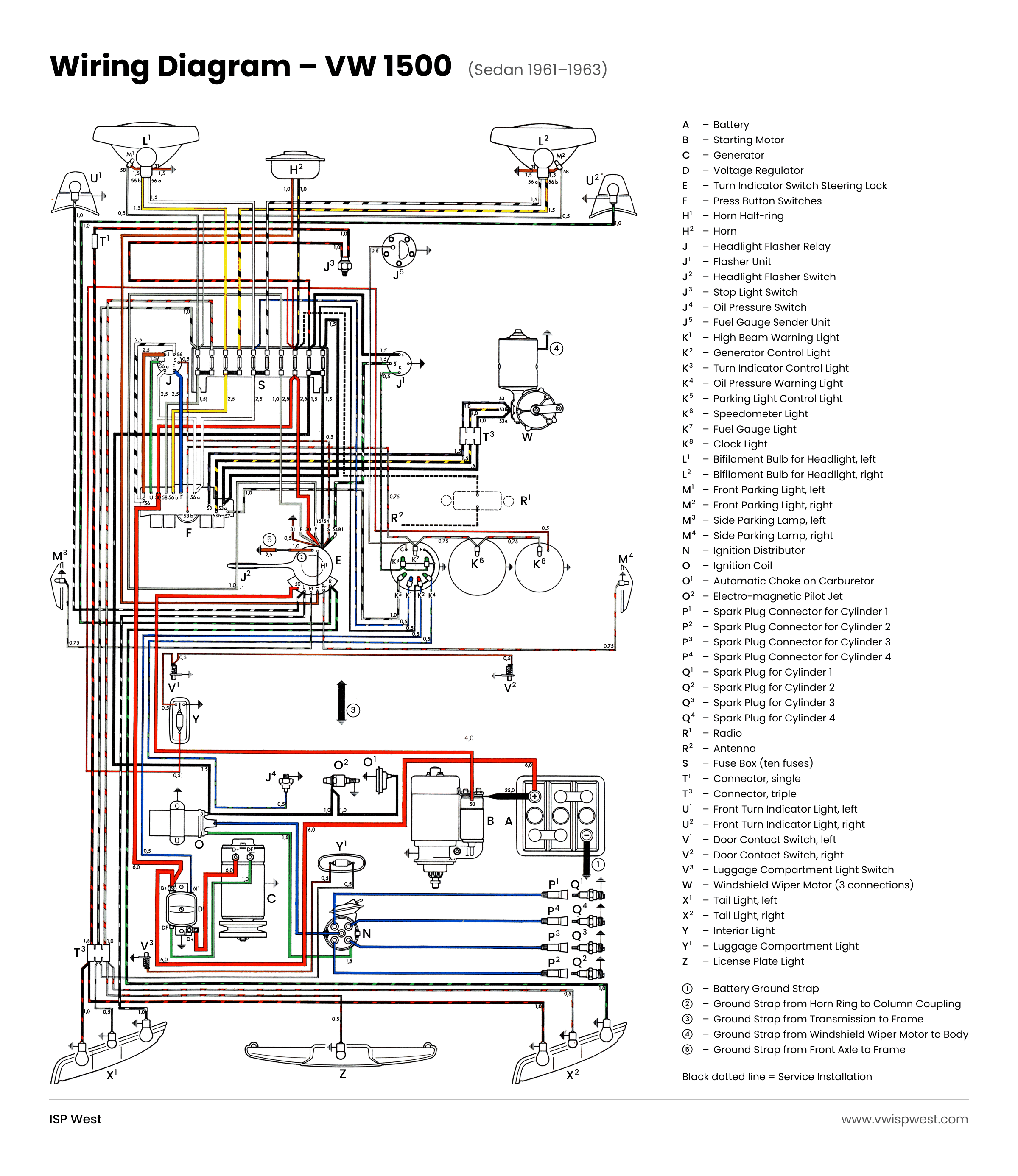 1961–1963 VW 1500 Sedan wiring diagram