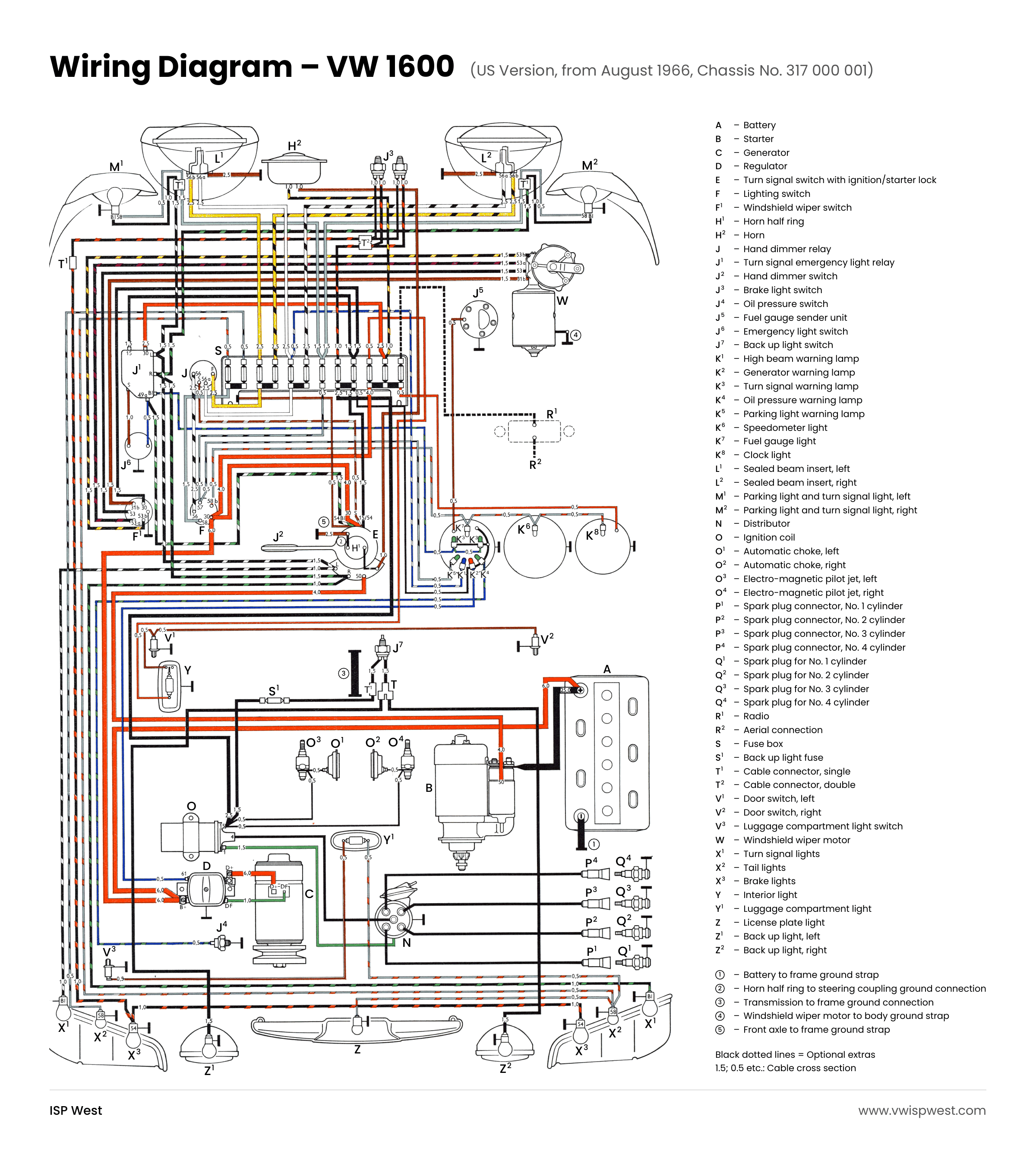 1967 VW 1600 US version wiring diagram