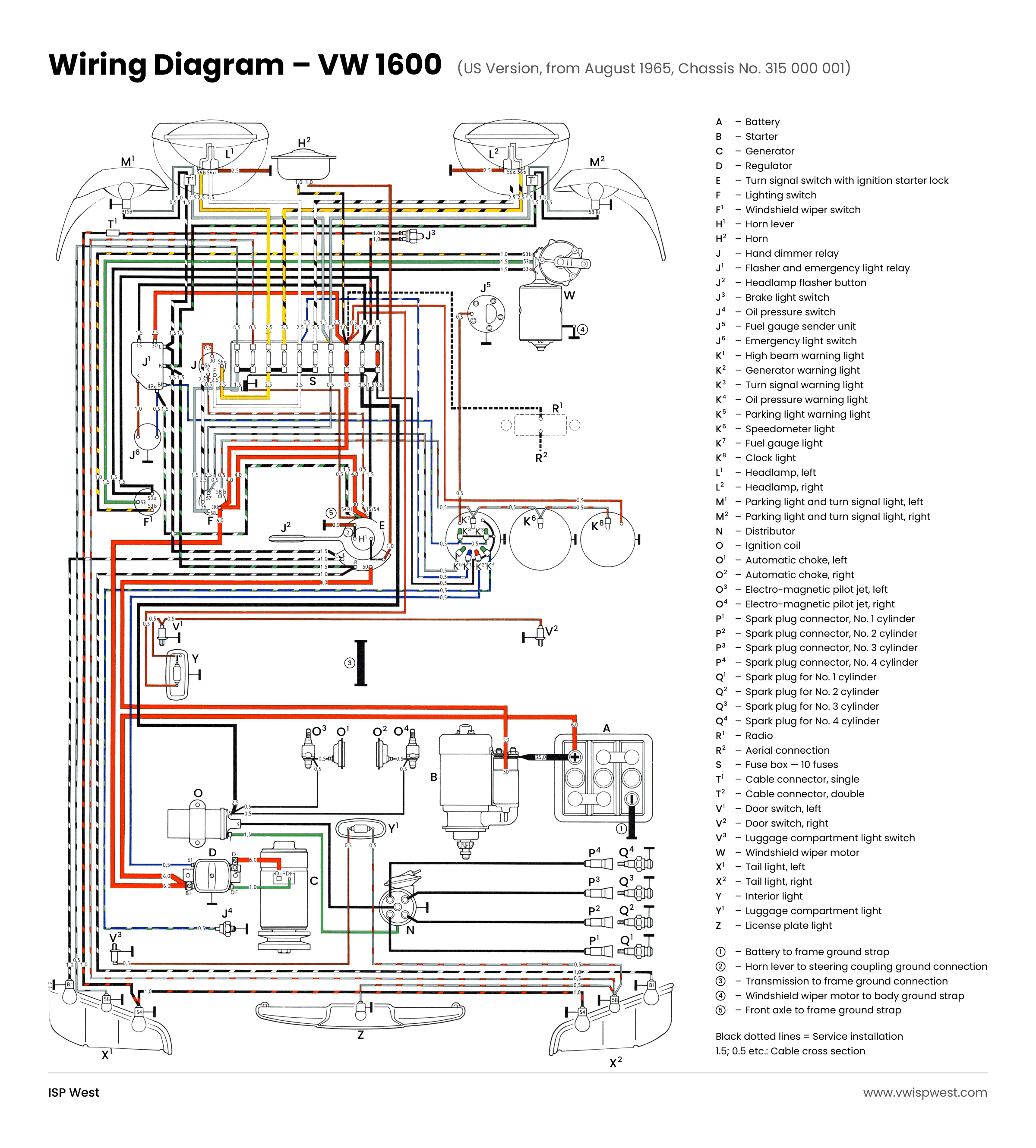 1966 VW 1600 US version wiring diagram